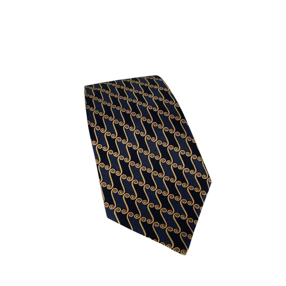Celine Paris Silk Navy and Gold Patterned Tie